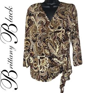 Brittany Black Embellished Floral 3/4 Sleeve Blouse Size L